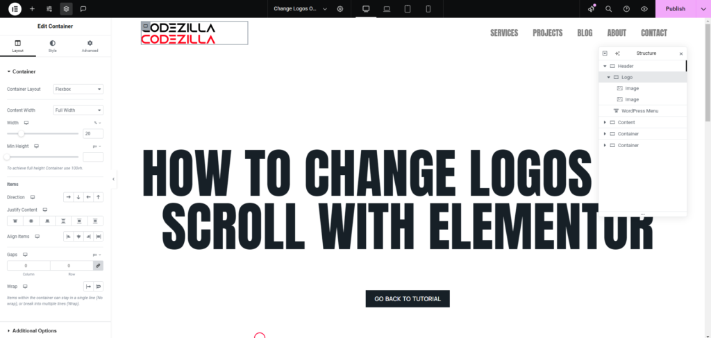 How To Change Logos on Scroll With Elementor Step 01