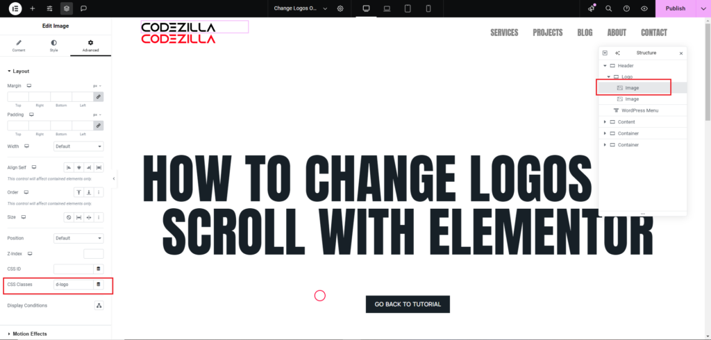 How To Change Logos on Scroll With Elementor Step 02