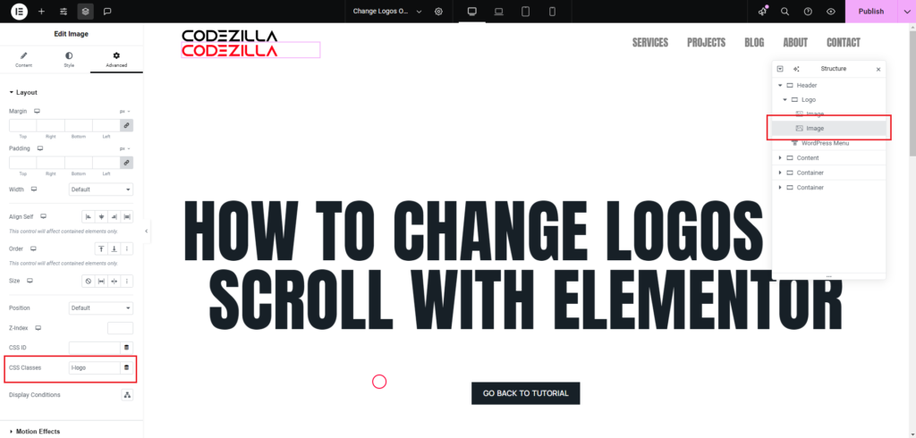 How To Change Logos on Scroll With Elementor Step 03