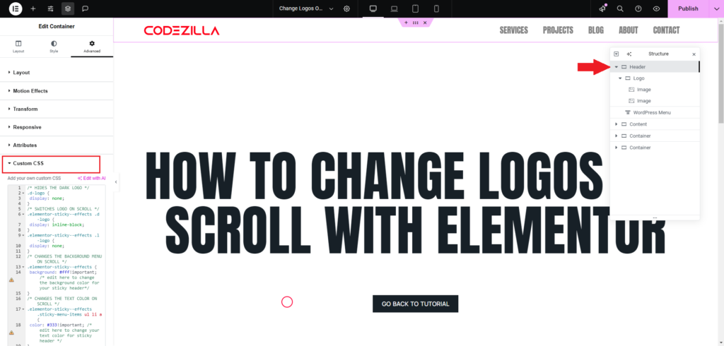 How To Change Logos on Scroll With Elementor Step 04