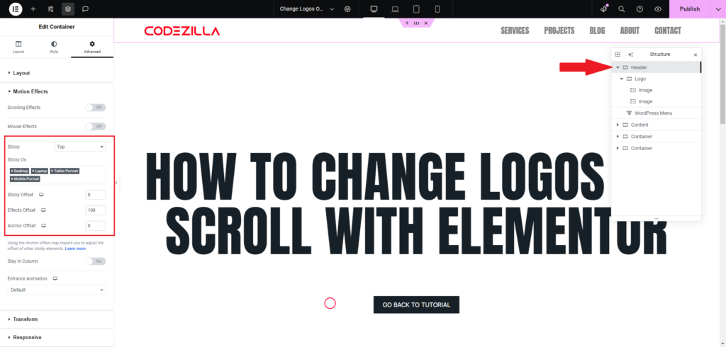 How To Change Logos on Scroll With Elementor Step 05